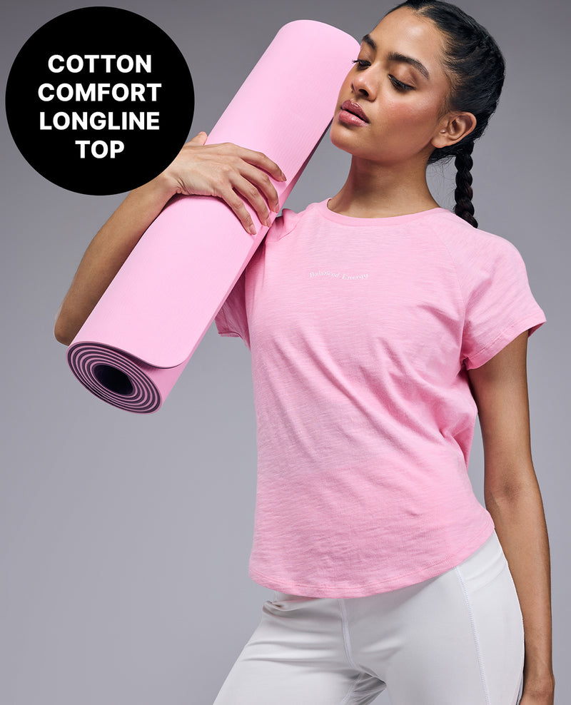 Cotton Longline Top With Adjustable Tie-Back - KIC005 Pink