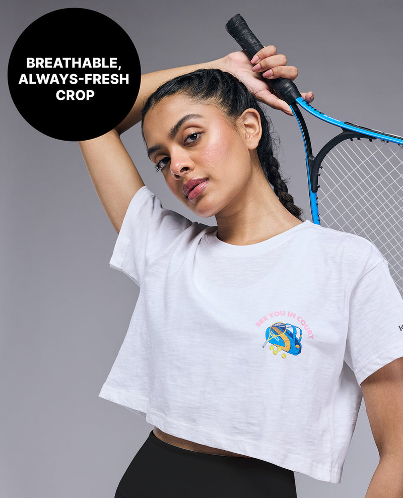 Relaxed Fit Cotton Crop Top For Women- KIC006 White
