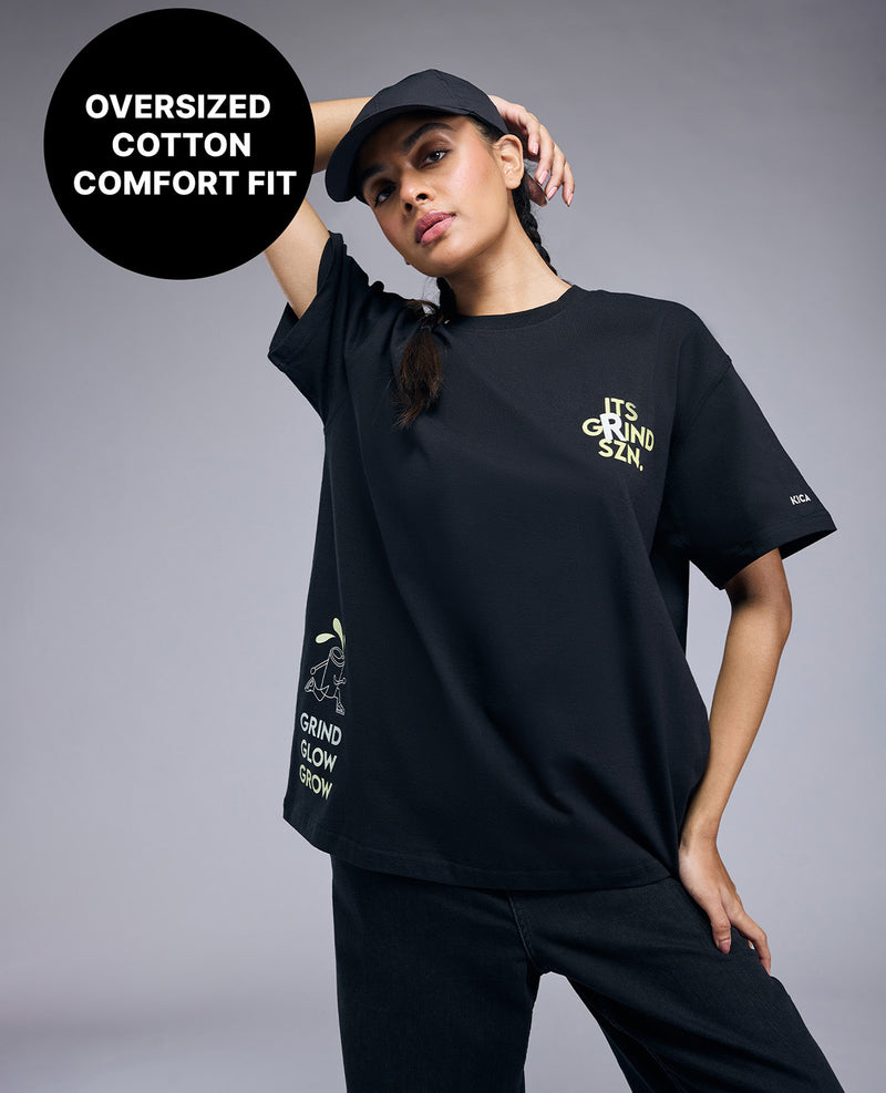 Cotton Oversized Printed Graphic T Shirt - KIC012 Black