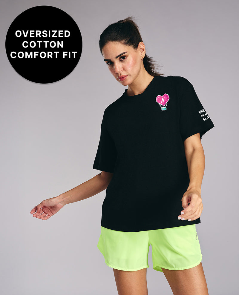 Kica Cotton Oversized Printed Graphic Tshirt -KIC019 NL BLACK