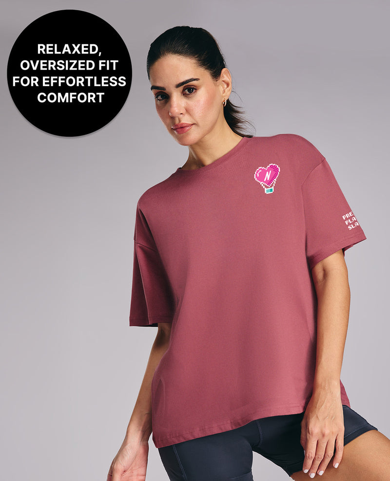 Kica Cotton Oversized Printed Graphic Tshirt -KIC019 NL PINK