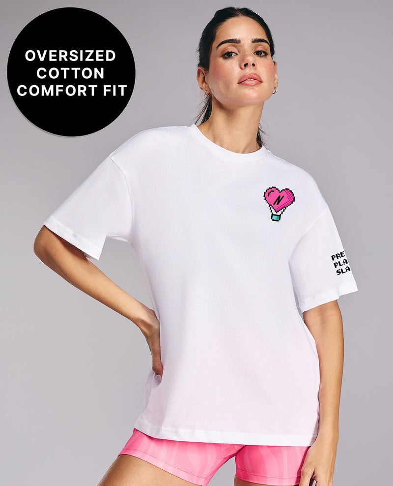 Kica Cotton Oversized Printed Graphic Tshirt -KIC019 NL WHITE