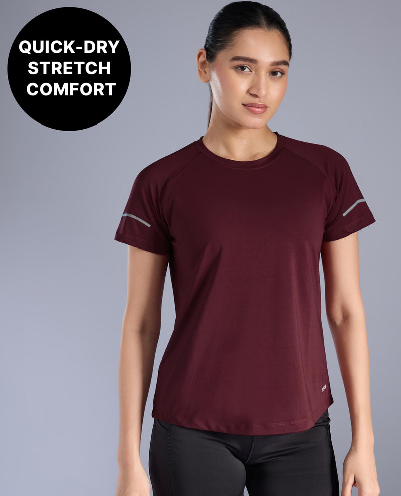 Kica Quick Dry Tee with Soft Stretch & Reflective Detail KIC026 Wine