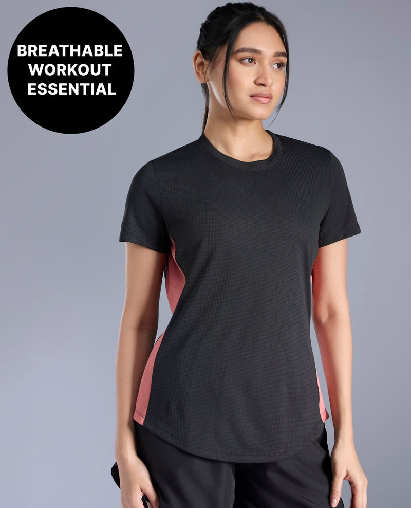 Kica Lightweight Quick Dry Power Move Colorblock Performance Tee KIC029 Black