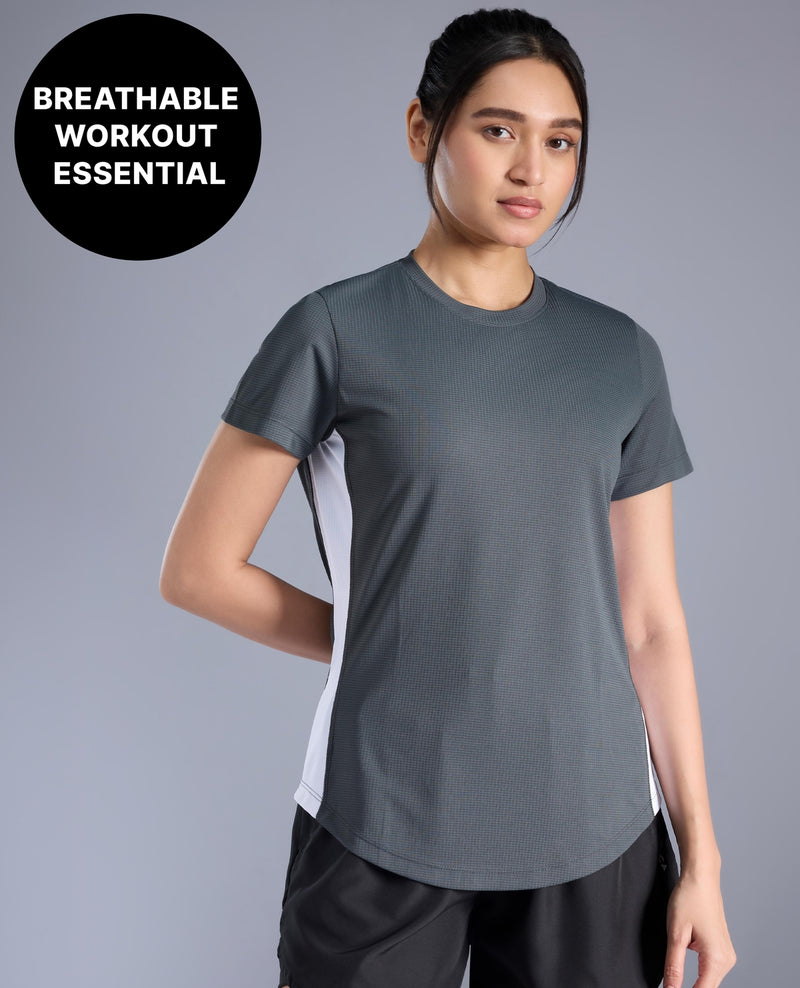 Kica Lightweight Quick Dry Power Move Colorblock Performance Tee KIC029 Grey