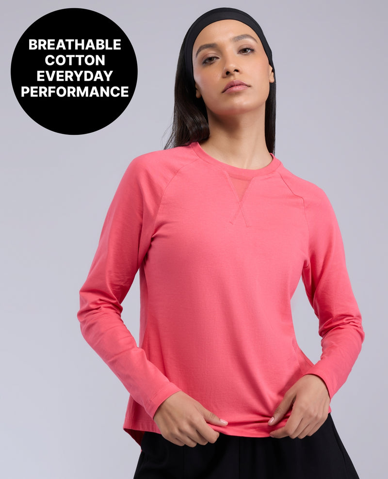 Cotton Yoga T-Shirt With Mesh KIC031 Red