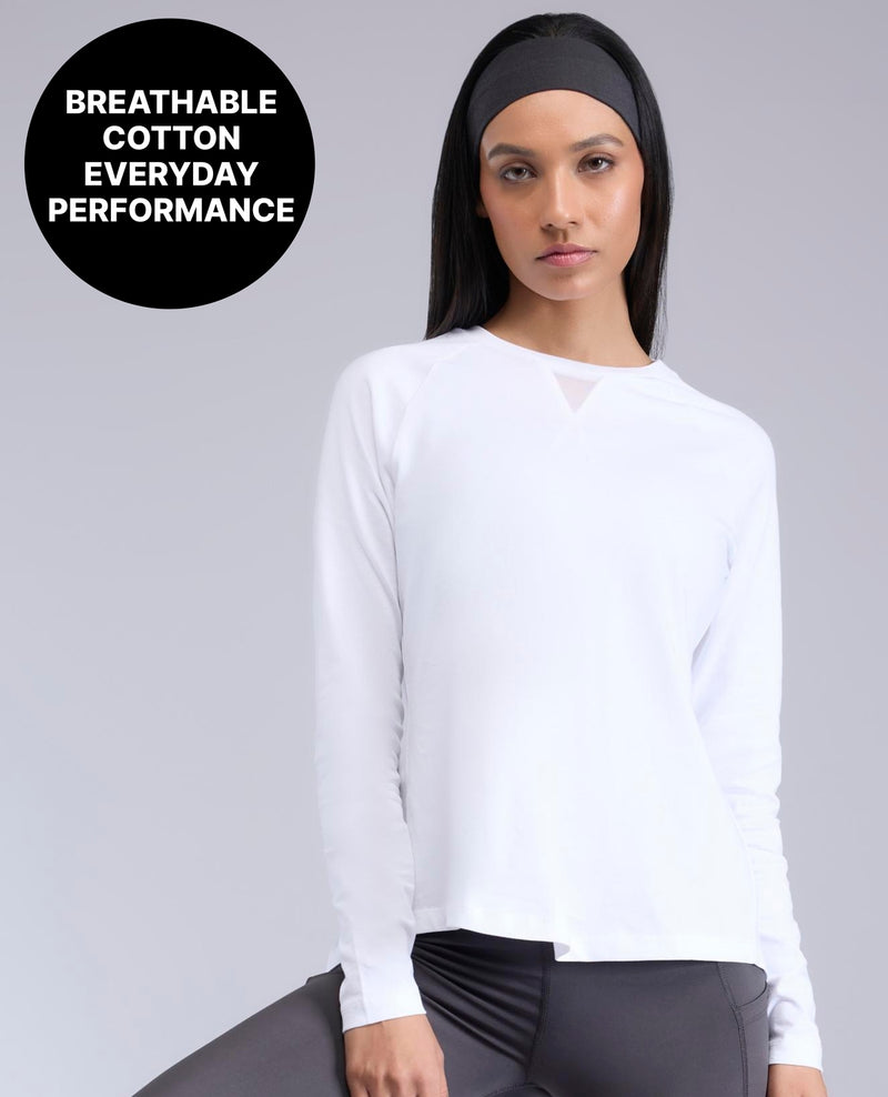 Cotton Yoga T-Shirt With Mesh KIC031 White