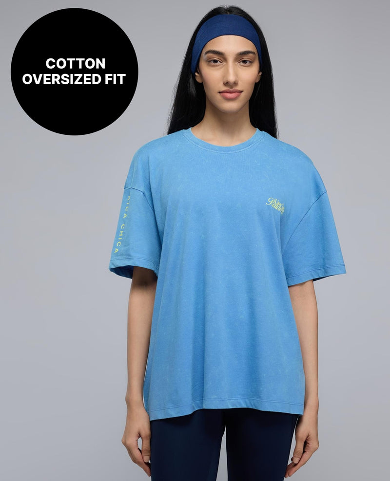 100% Cotton Oversized Distressed Graphic T-Shirt KIC033 Blue