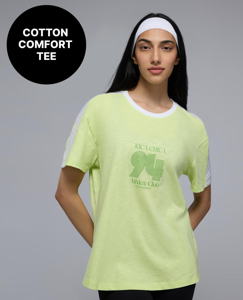 100% Cotton Colorblock Graphic T-Shirt with Curved Hem KIC035 Neon