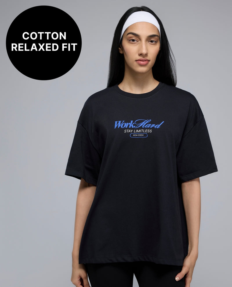 100% Cotton Oversized Graphic T-Shirt KIC038 Black