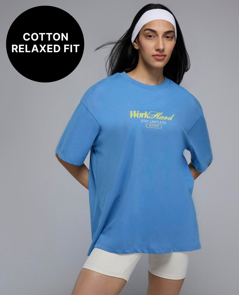 100% Cotton Oversized Graphic T-Shirt KIC038 Blue