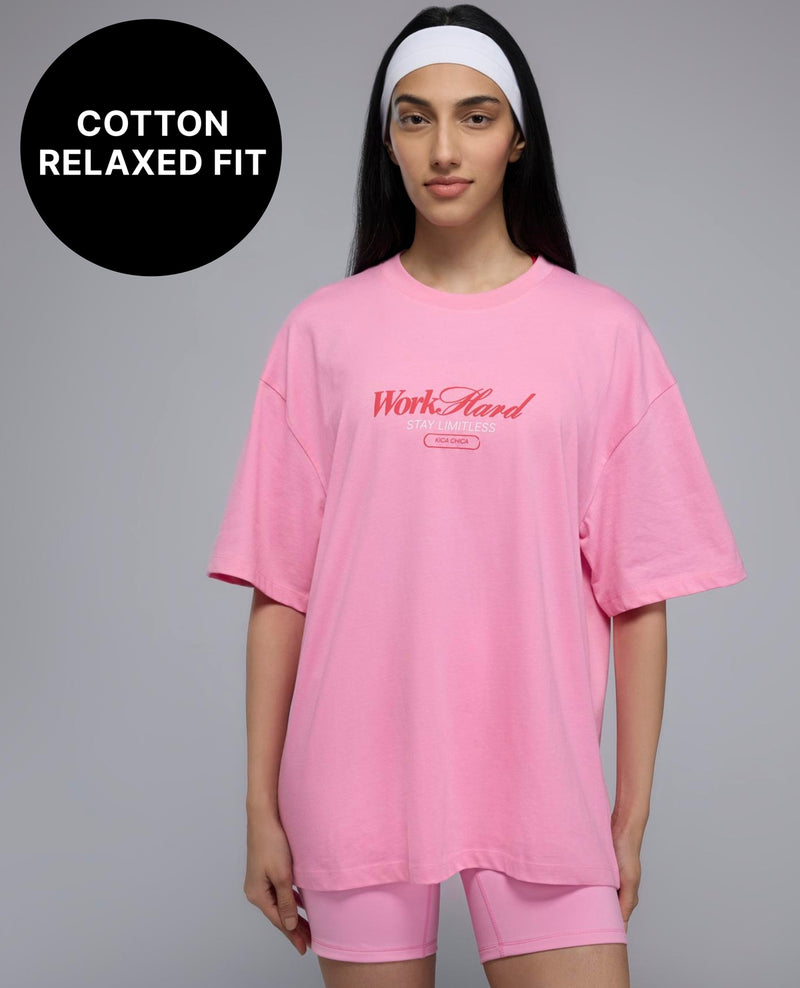 100% Cotton Oversized Graphic T-Shirt KIC038 Pink