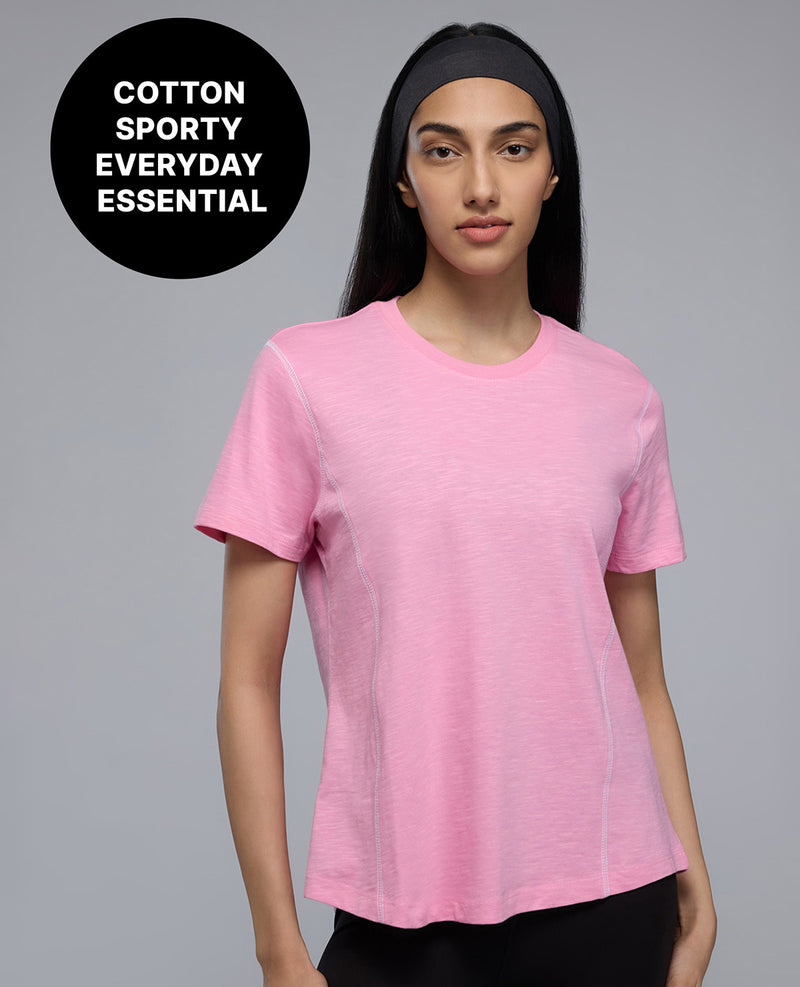100% Cotton Sporty T-Shirt With Contrast Detail KIC040 Pink
