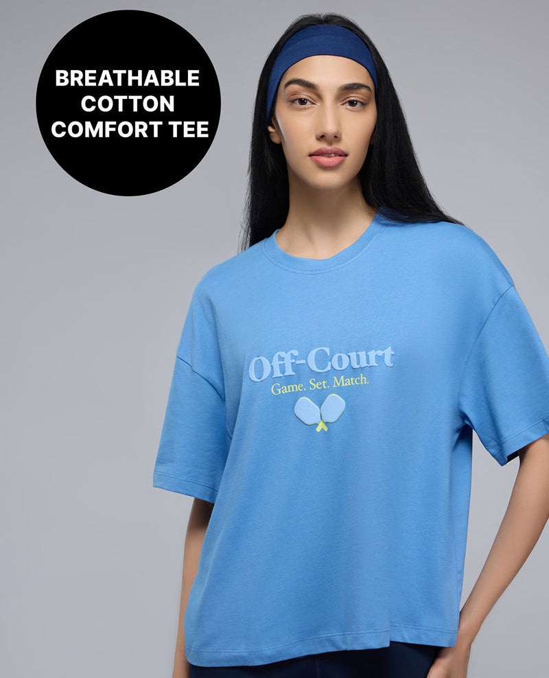 100% Cotton Cropped Jersey Top in Relaxed Fit KIC041 Blue