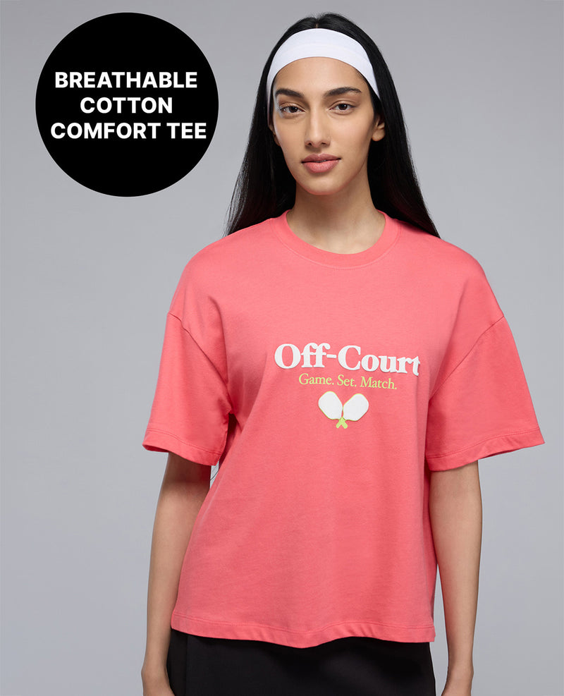 100% Cotton Cropped Jersey Top in Relaxed Fit KIC041 Red