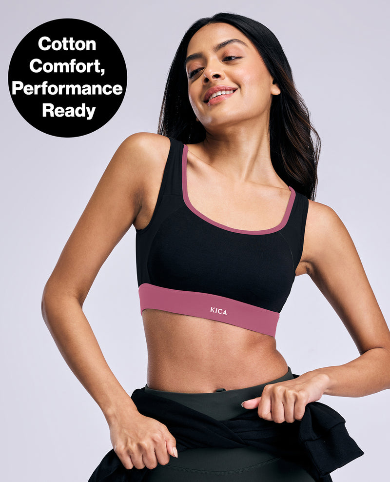 Core Cotton Mid Impact Sports Bra KIC100 Black