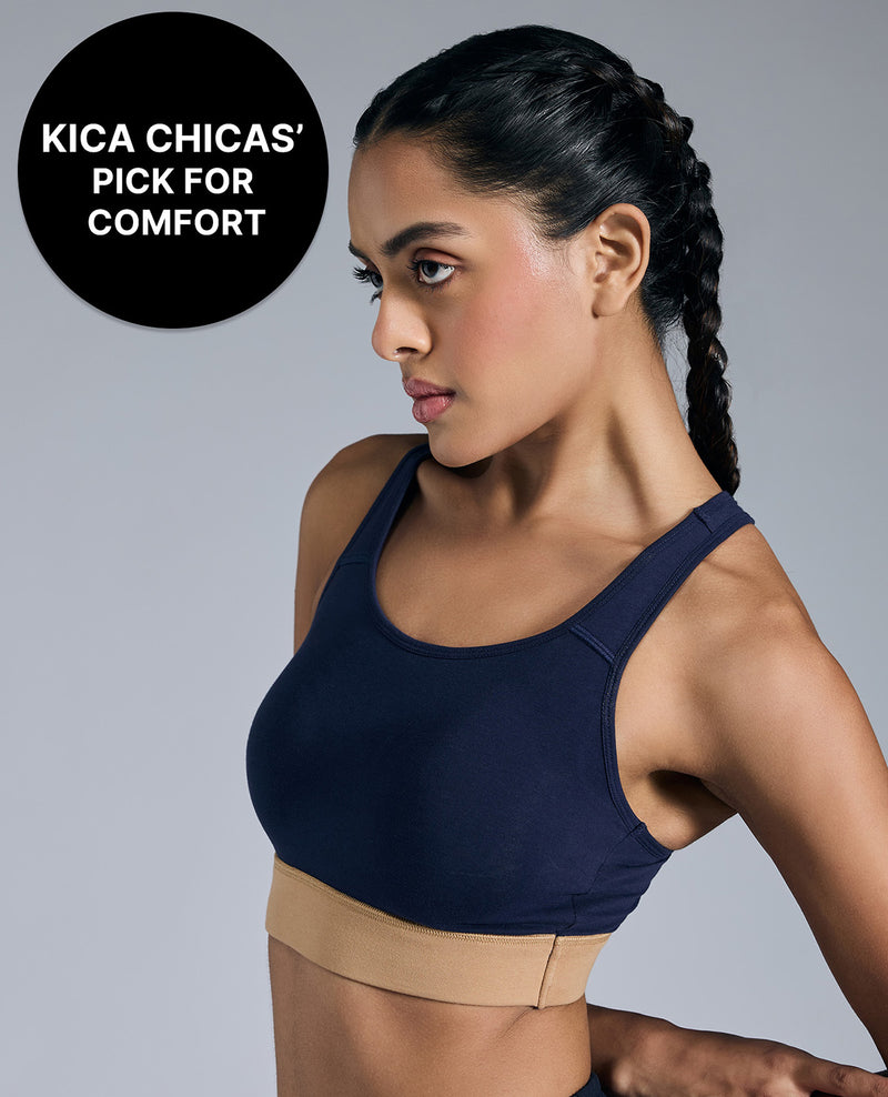 Breathe Easy Cotton Slip-On Sports Bra Navy Blue