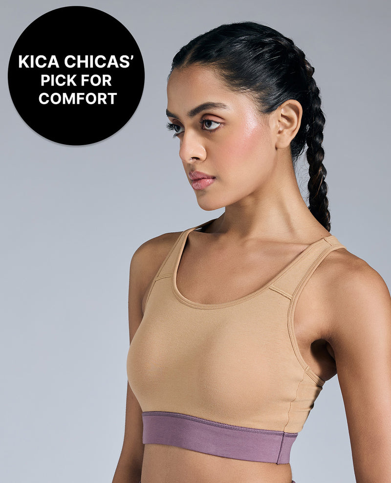 Breathe Easy Cotton Slip-On Sports Bra Beige