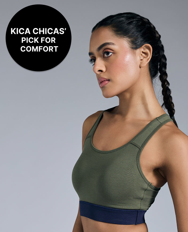 Kica Breathe Easy Cotton Slip-On Sports Bra Olive