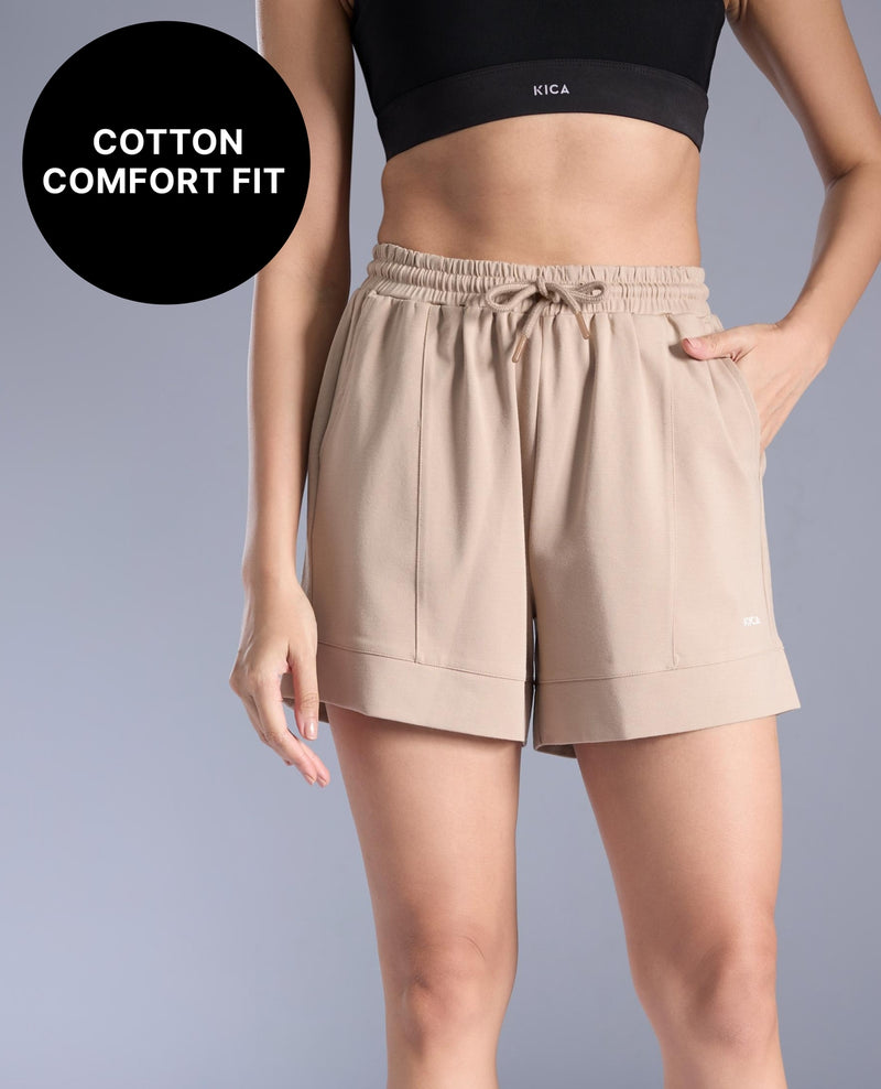 Kica Cotton Breathable Shorts with Pockets & Adjustable Waist KIC413 Beige