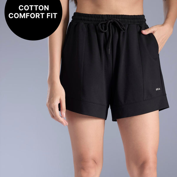 Kica Cotton Breathable Shorts with Pockets & Adjustable Waist KIC413 Black