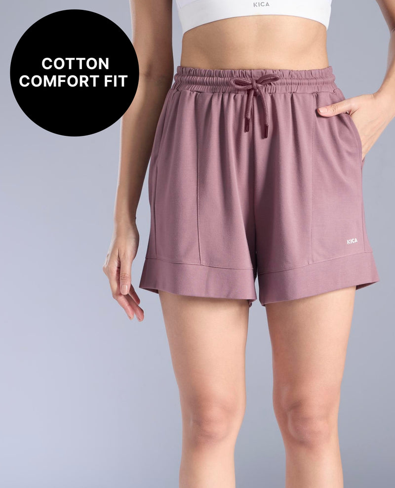 Kica Cotton Breathable Shorts with Pockets & Adjustable Waist KIC413 Mauve
