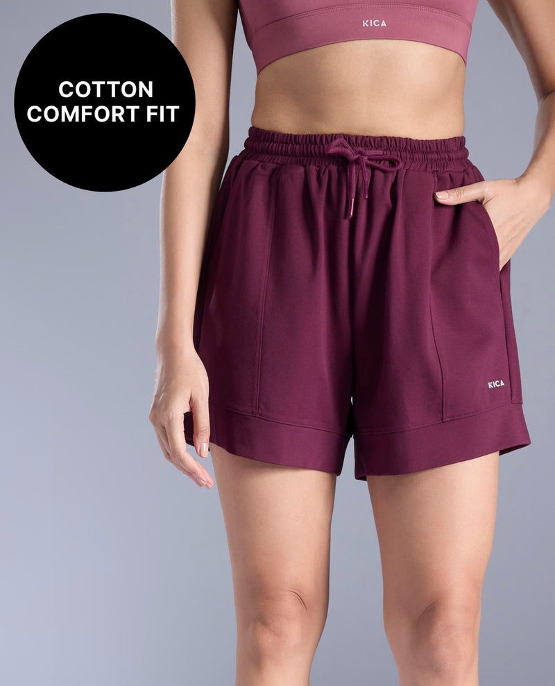 Kica Cotton Breathable Shorts with Pockets & Adjustable Waist KIC413 Wine