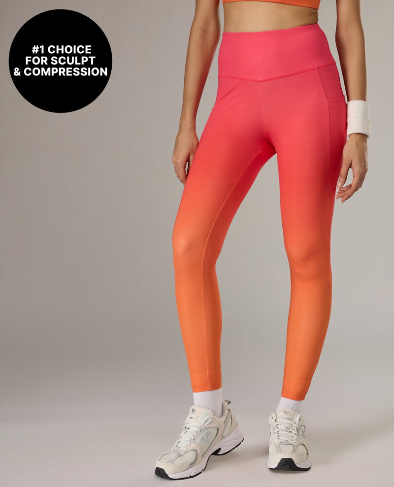 High-Waisted Workout Leggings-KIC501 Orange Printed