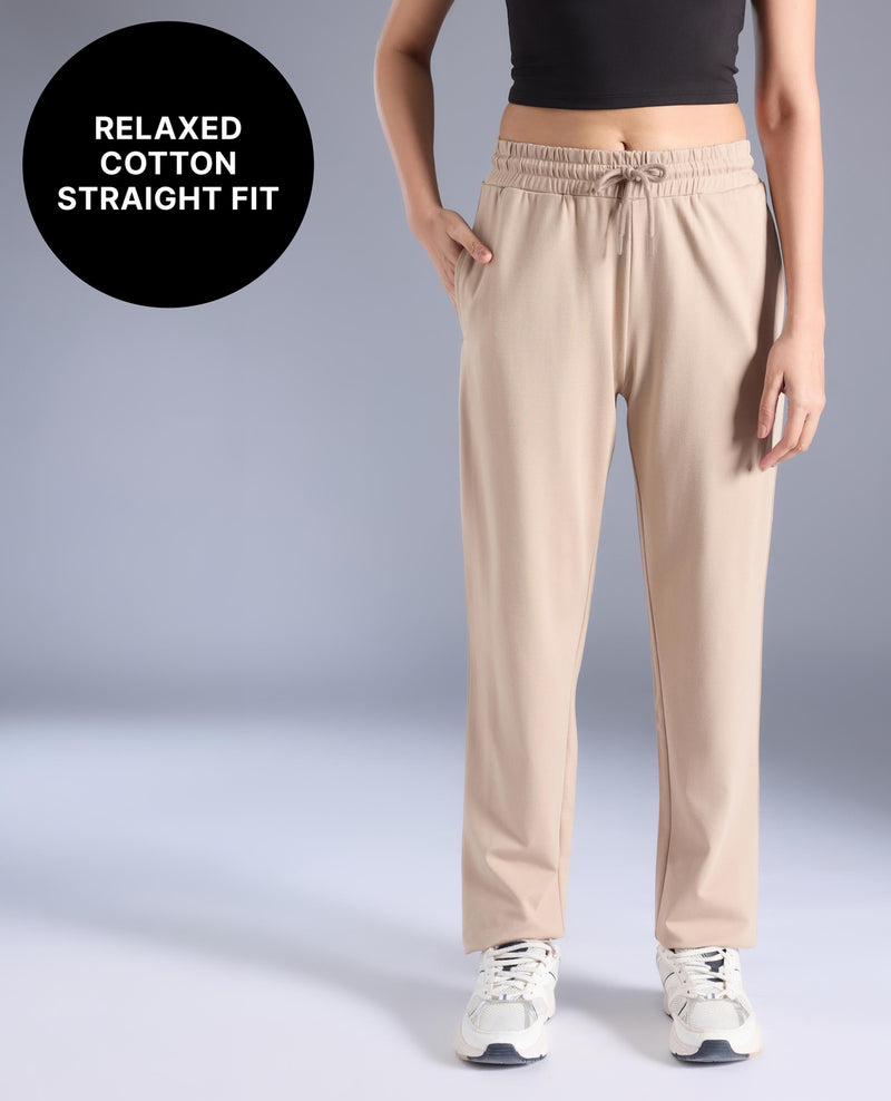 Kica Cotton Straight-Leg Pants With Side Slits, Pockets KIC515 Beige