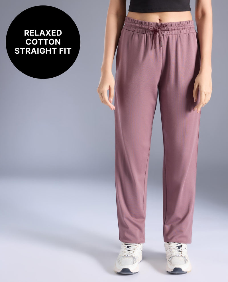 Kica Cotton Straight-Leg Pants With Side Slits, Pockets KIC515 Mauve