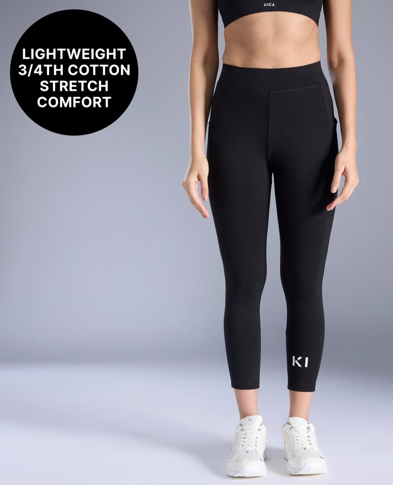 Cotton 3/4 Active Leggings KIC517 Black