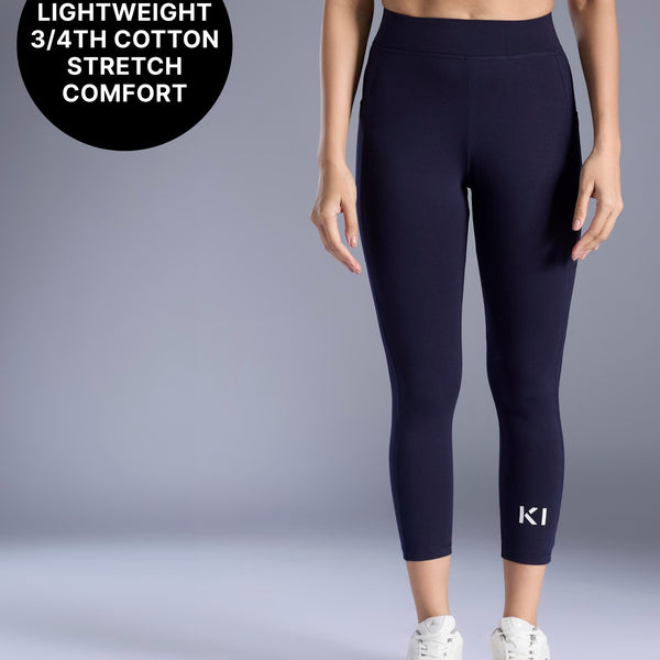 Cotton 3/4 Active Leggings KIC517 Navy Blue