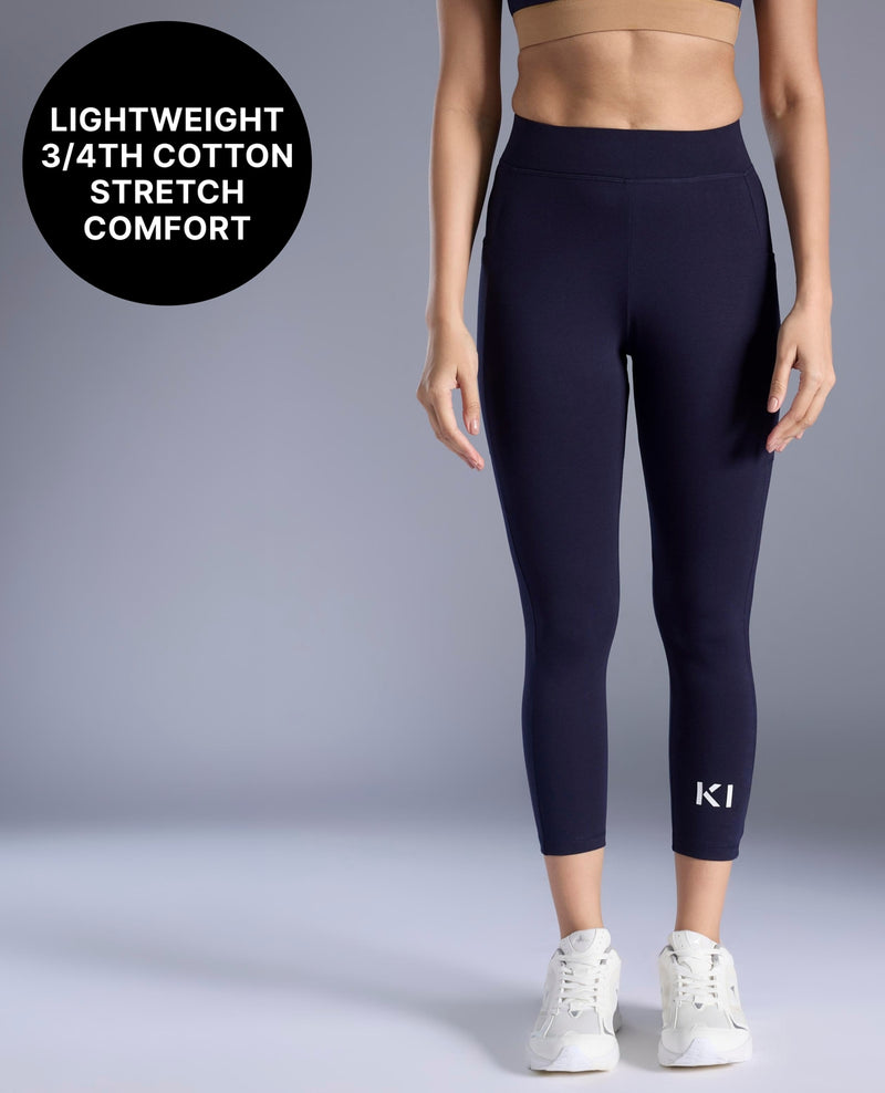 Cotton 3/4 Active Leggings KIC517 Navy Blue