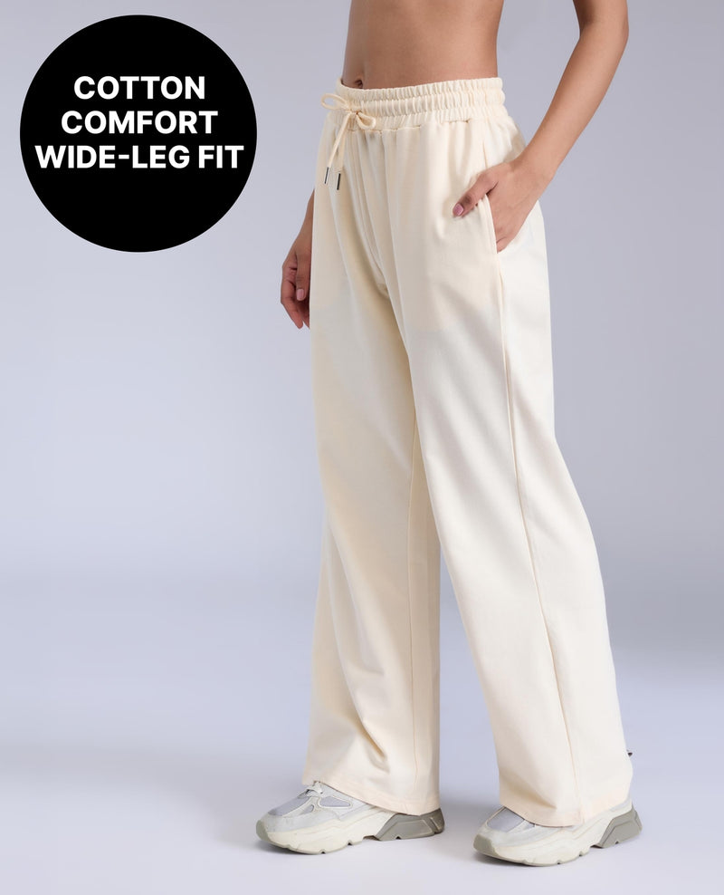 Cotton Terry Wide-Leg Track Pants-KIC518 Off White