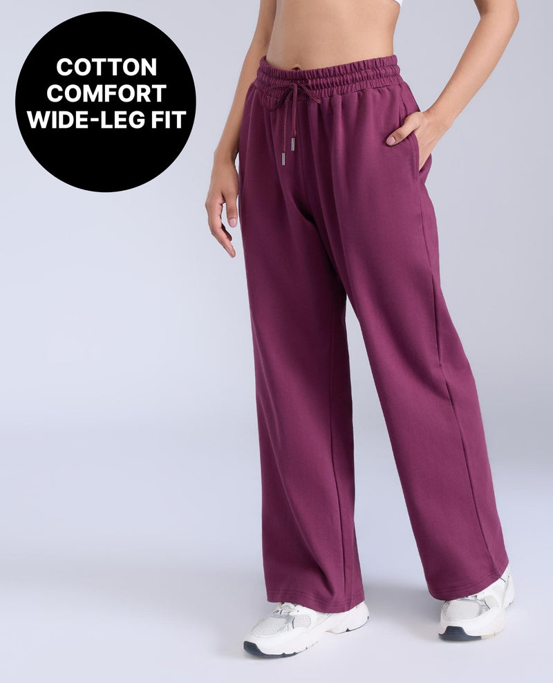Cotton Terry Wide-Leg Track Pants-KIC518 Off Wine
