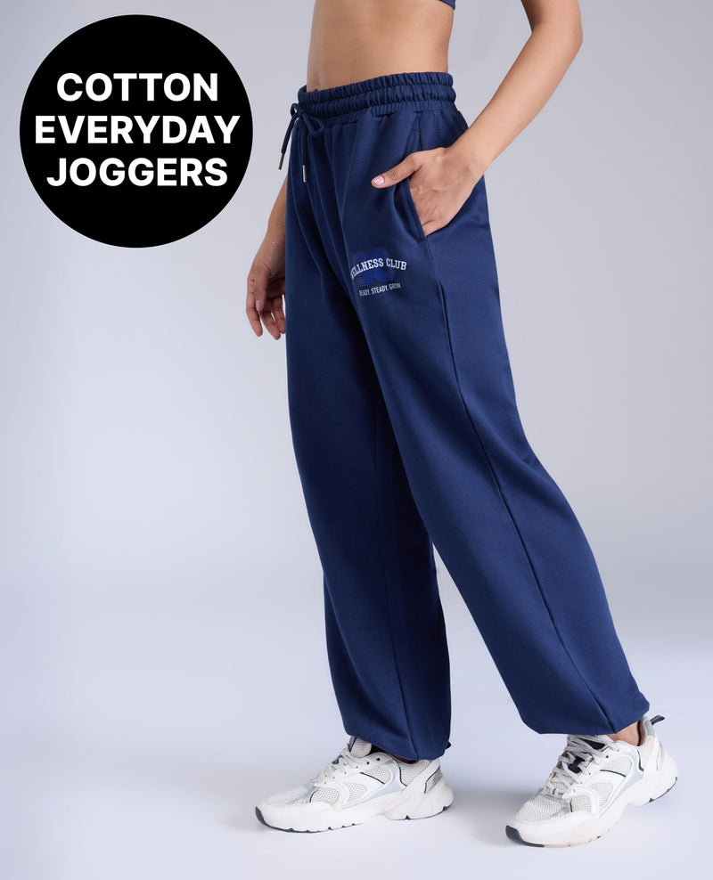 Cotton Terry Joggers with Adjustable Waist & Side Pockets-KIC519 Blue