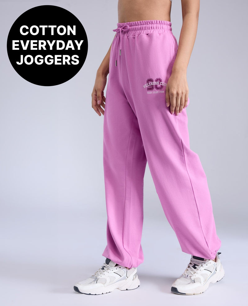 Cotton Terry Joggers with Adjustable Waist & Side Pockets-KIC519 Pink