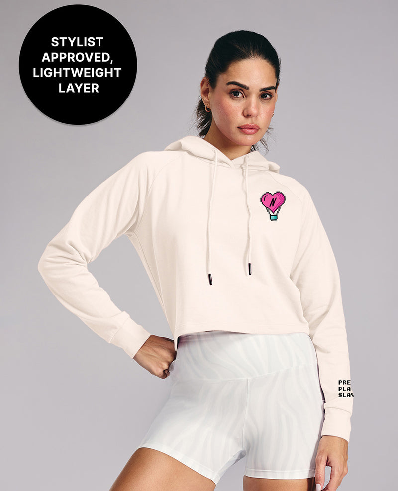 Kica KIC604 Off White Cropped Hoodie - In Cotton Terry Fabric