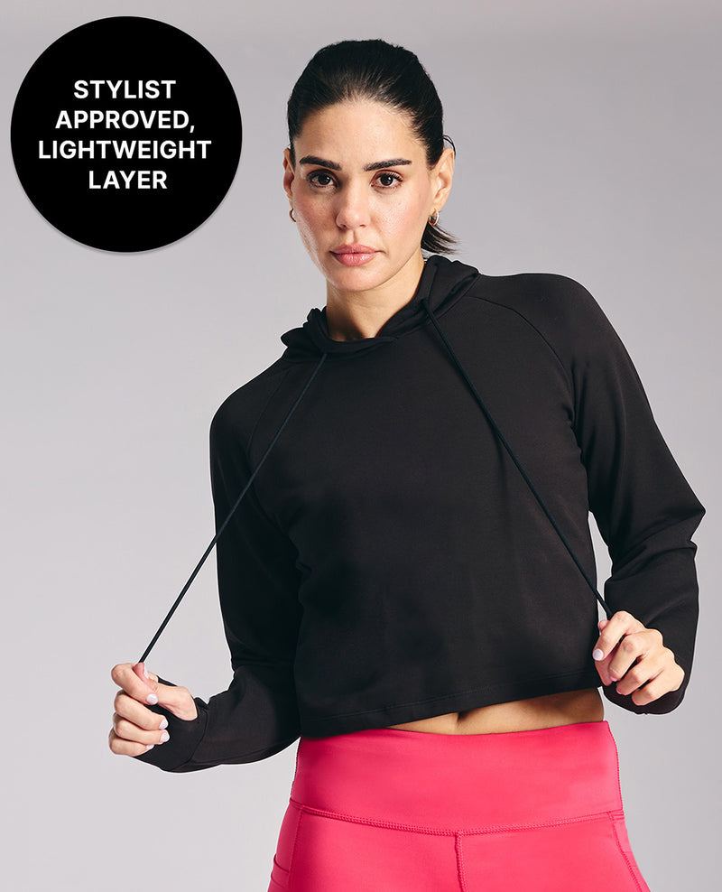 Cropped Hoodie - In Cotton Terry Fabric KIC605 Black