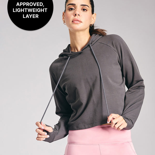 KIC605 Grey Cropped Hoodie - In Cotton Terry Fabric