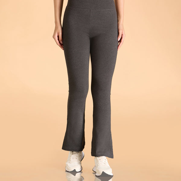 Women High Waist Cotton Side Slit Flared Pants