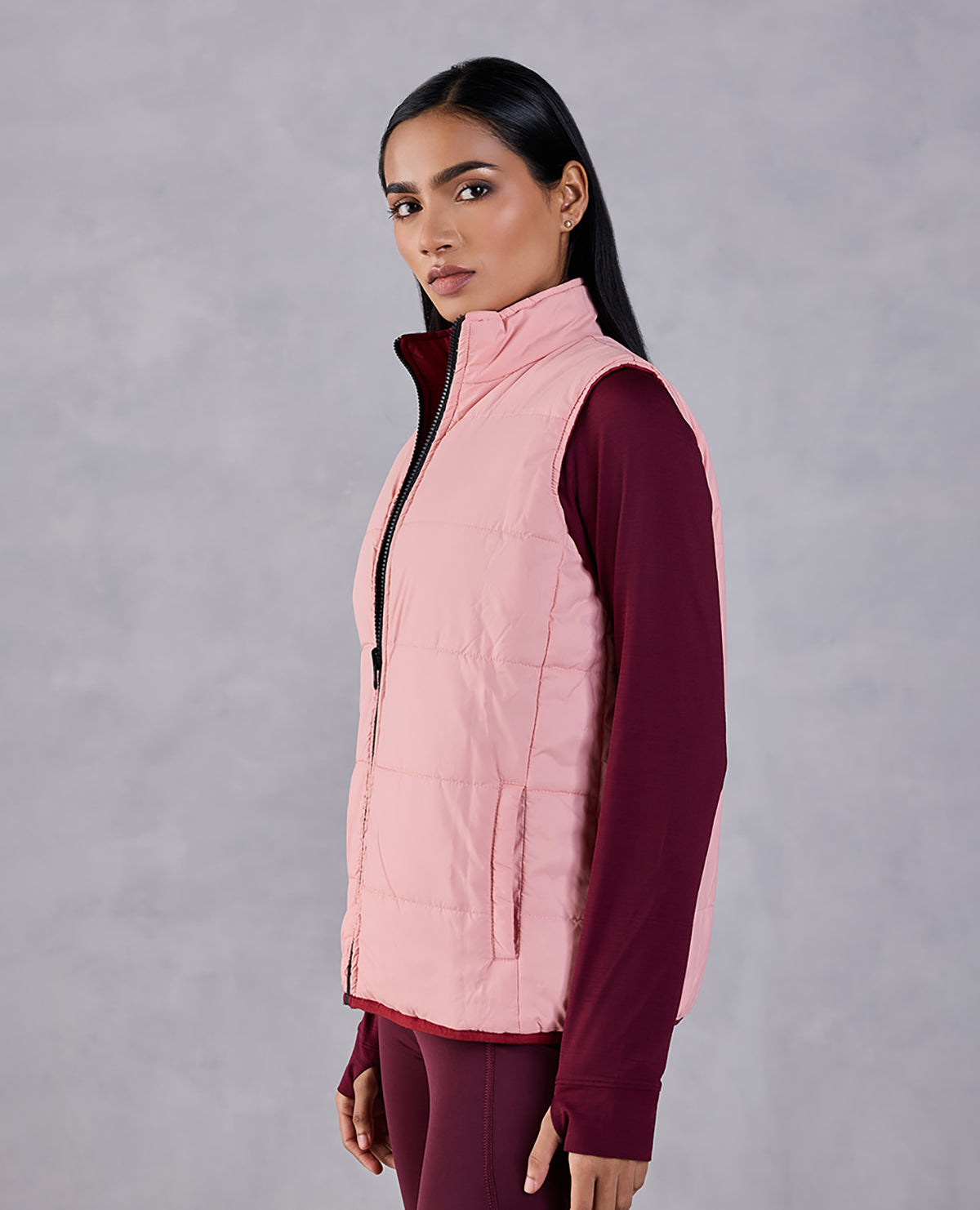 Pink sleeveless puffer clearance jacket