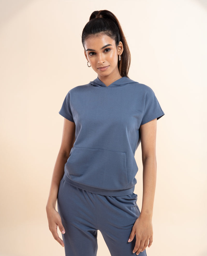 Nykd All Day Crop Top Hoodie-NYAT016 China Blue