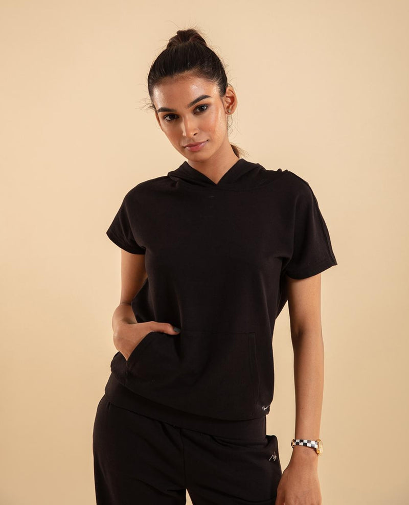 Nykd All Day Crop Top Hoodie-NYAT016 Jet Black