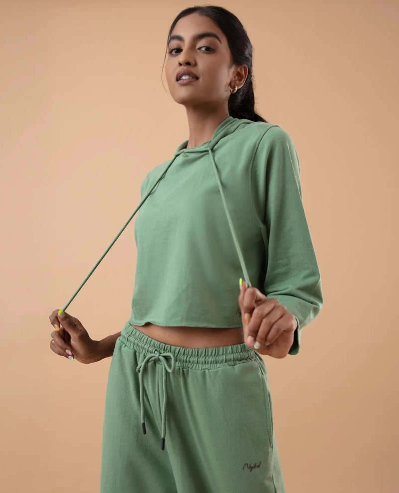 Nykd All Day Preppy Short Sleeve Cropped Hoodie - NYAT200 Jade Green