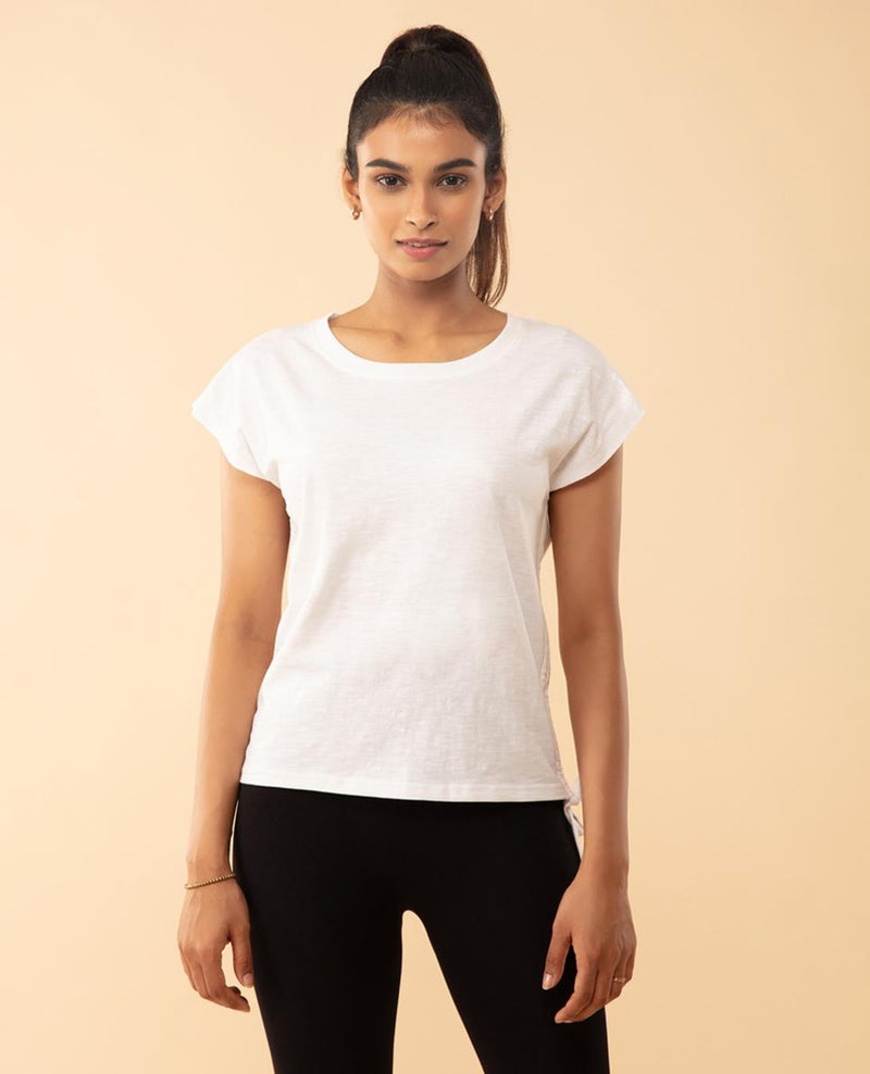 Nykd by Nykaa Summer Tee With Pull up Ruching at Sides - NYAT240 Bright White