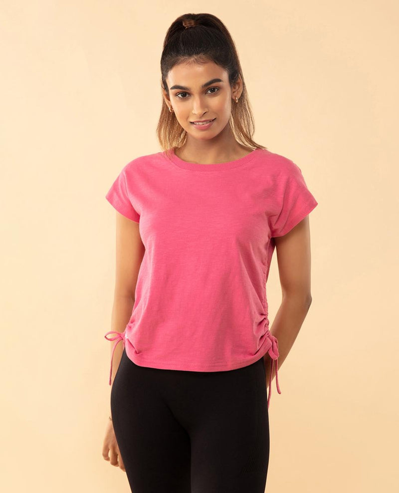 Nykd by Nykaa Summer Tee With Pull up Ruching at Sides-NYAT240 Carmine