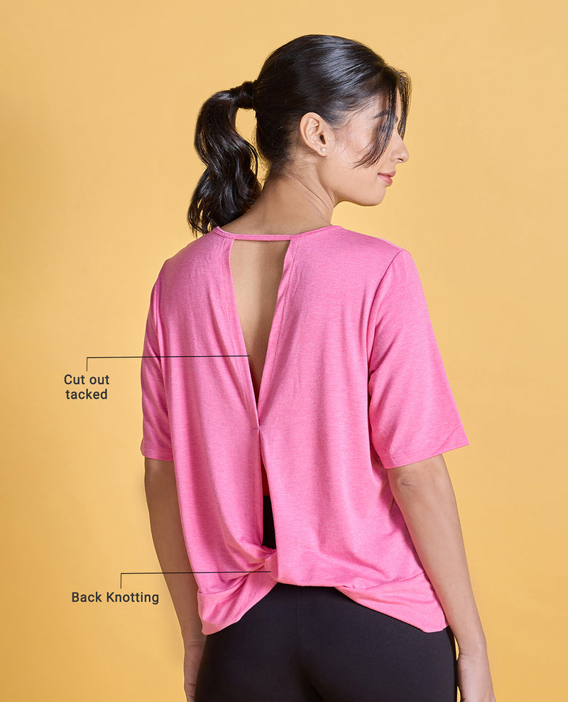 Nykd All Day Textured Cutout Back Knot Overlay - NYAT267-Pink melange