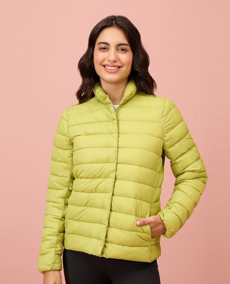 NYKD By Nykaa Ultra Light Weight Puffer Jacket with Inbuilt Bag (Set of 2)-NYAT405-Green