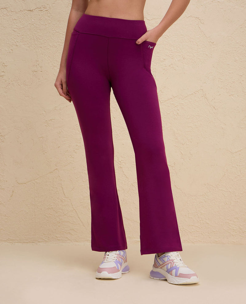 Nykd By Nykaa Iconic Cotton Flare Leggings with Pockets-NYAT503-Wine
